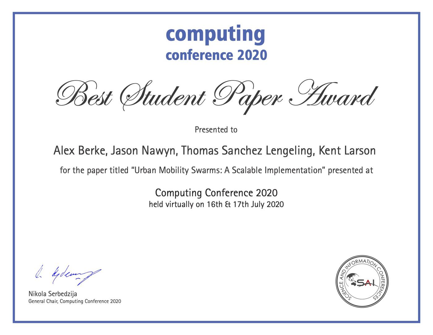 City Science team wins Best Student Paper Award at Computing Conference ...